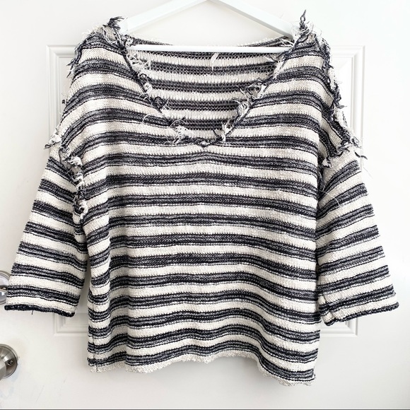 Free People Striped Spells Trouble Oversized V-neck Knit Top - Picture 3 of 8